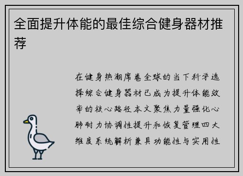 全面提升体能的最佳综合健身器材推荐