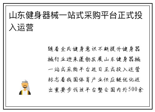 山东健身器械一站式采购平台正式投入运营